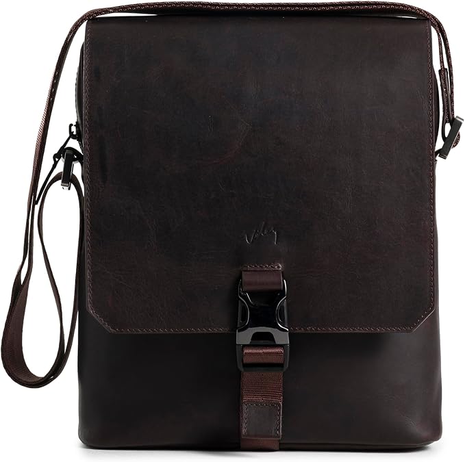 VELEZ Dark Brown Top Grain Leather Small Messenger + Crossbody Purse For Men