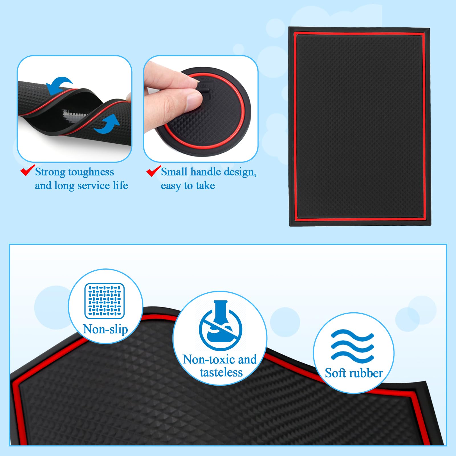 Tapis Anti-dérapants Compatible avec Audi Q3 F3 2019-2024, Tapis en Caoutchouc pour Accoudoir, Console Centrale, Porte-Gobelet, Rainure de Porte, Audi Q3 Tapis Antidérapante (Rouge)
