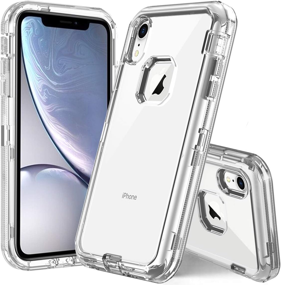 PIXIU Compatible with iPhone XR case Clear,Heavy Duty Dual Layer Shockproof Protective Hybrid Transparent Case for Apple iPhone Xr 6.1 inch 2018 Release