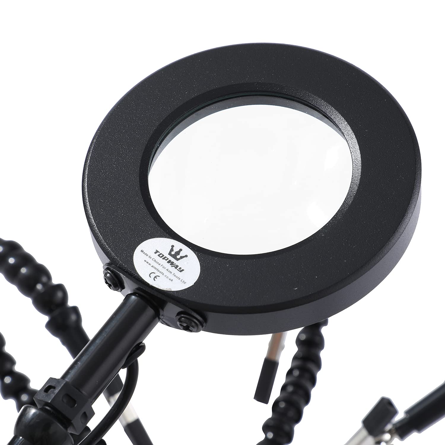 TOPWAY Estación de Soldadura de Tercera Mano Lupa con Lente de Aumento 3X + 6 Brazos Flexibles + Base de Metal Resistente, para Reparación de Joyas Electrónicas Retrabajo