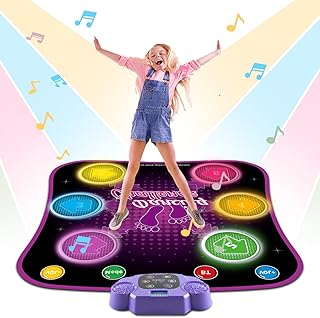 Fuairmee Dance Mat, Electronic Dance Mats with Anti-Slip Mat, Wireless Bluetooth, Light up Dance Mat, Built-in Music, 5 Game Modes of Dancing, Dance Mat for Kids Ages 4-8 for Birthday Gift.