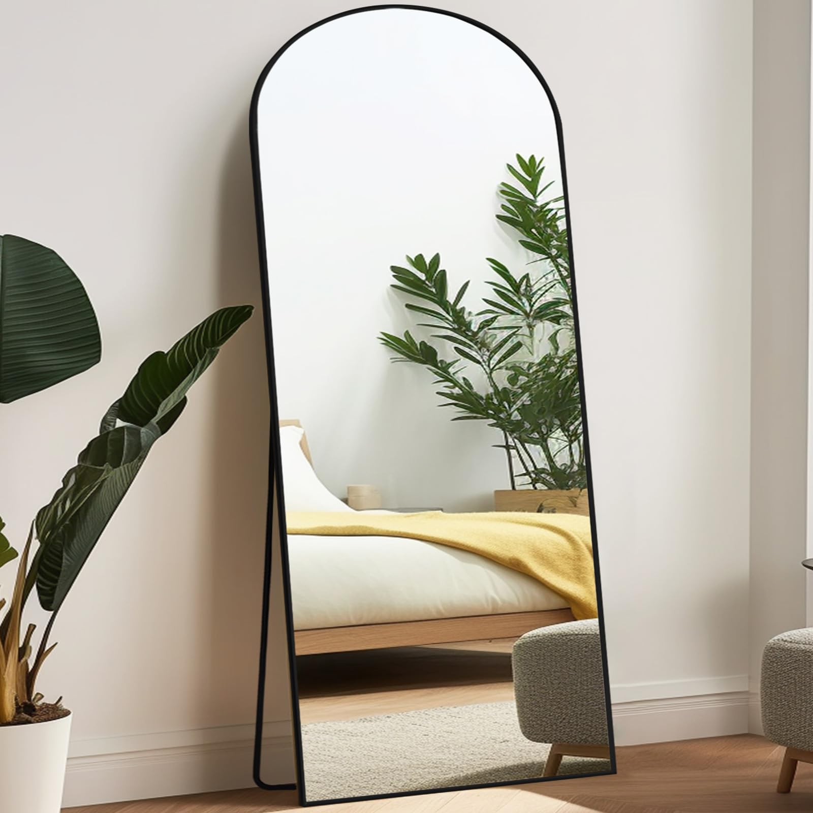 Melodieux Arch Full Length Big Floor Mirror with Stand 85x192 CM Large Free Standing Full Body Black Frame Dressing Hanging Leaning Mirror Wall-mounted for Bedroom Living Room