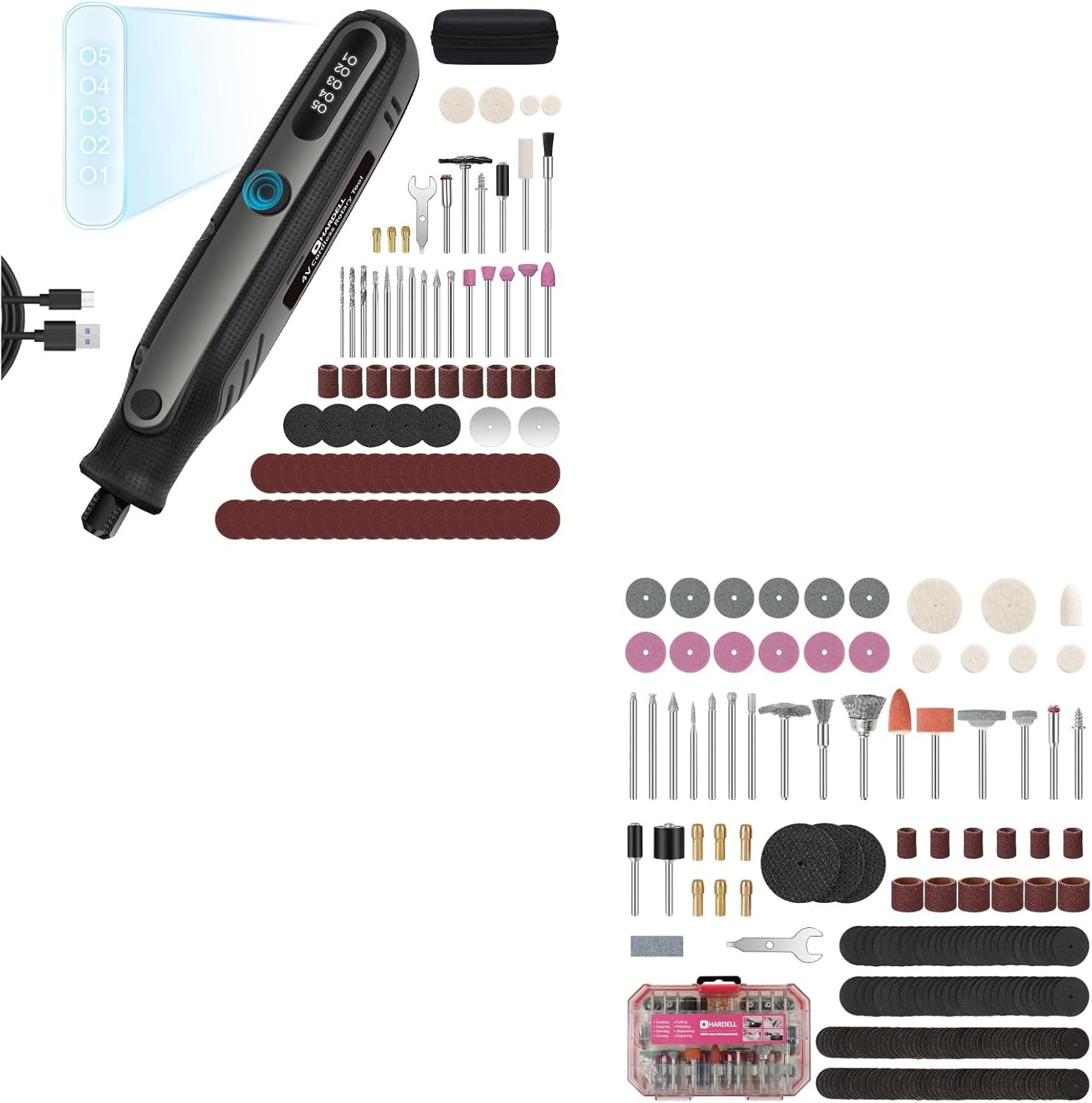 HARDELL Mini Cordless Rotary Tool 4V&230pcs Accessories