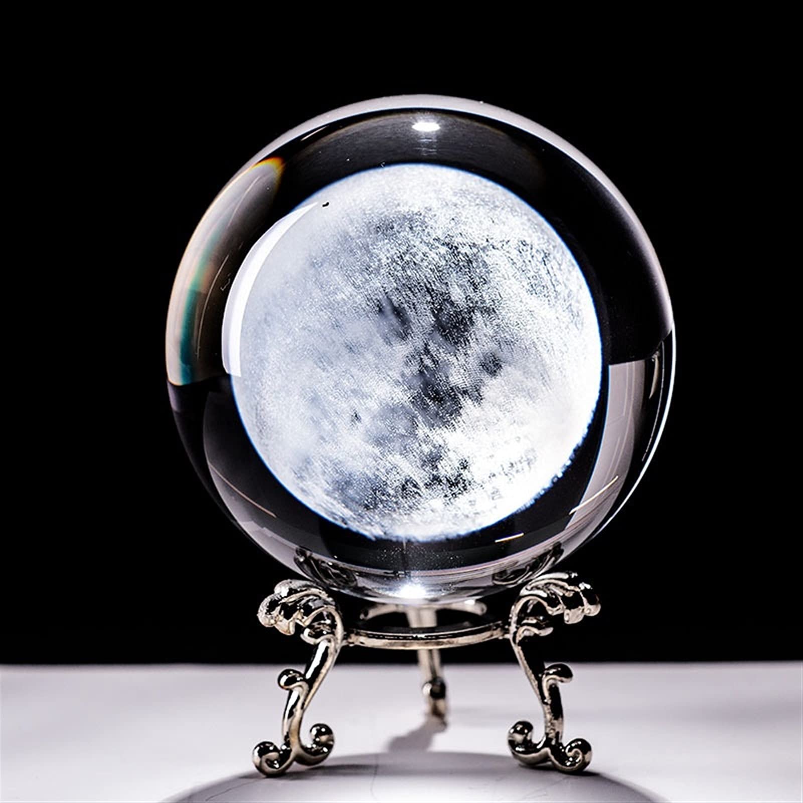 bola de cristal (en la magia occidental) 6 cm Moon Globe Crafts Miniatura Bola de cristal 3D Láser grabado Cuarzo Esfera de vidrio Decoración del hogar Ornamentos de estatuilla Regalos bola de cristal