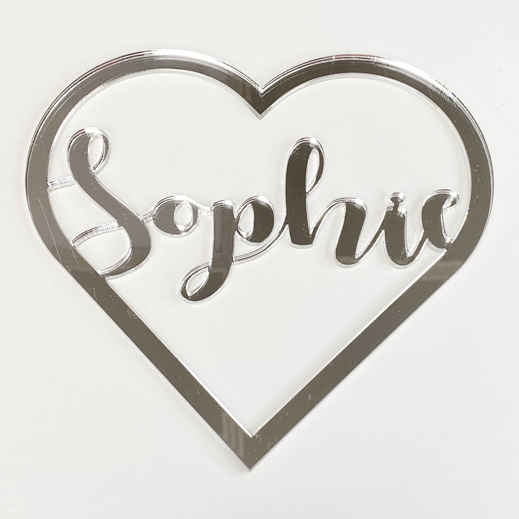 Personalised Any Name Text Wooden Colour Hoop Acrylic Mirror Floral Wedding Wreath Hanging Door Sign Wall Decoration Plaque Heart (Silver Mirror, 10)