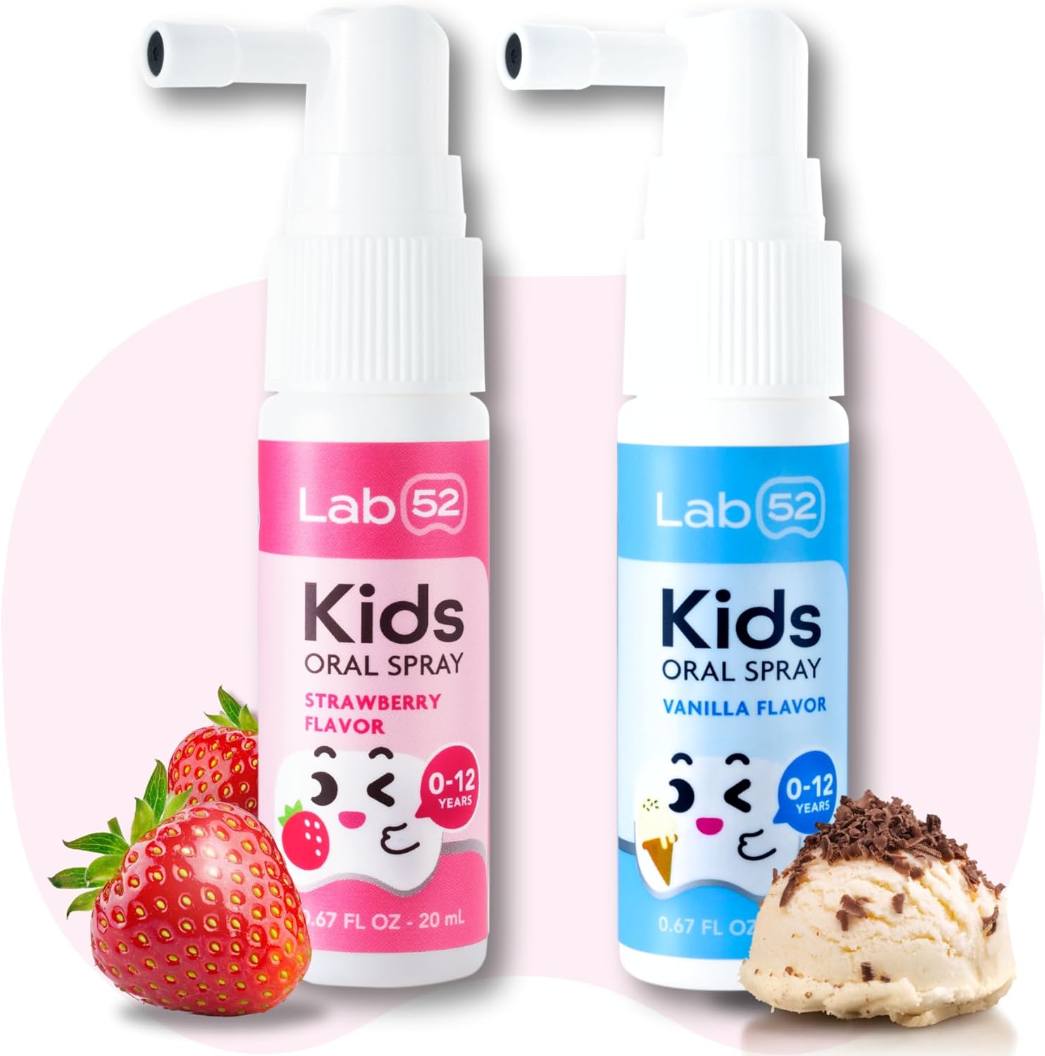 LAB52 Kids Oral Spray with Xylitol - Fluoride-Free Toddler Toothpaste Helper, Fresh Breath for Newborns to Preschoolers, Strawberry Vanilla