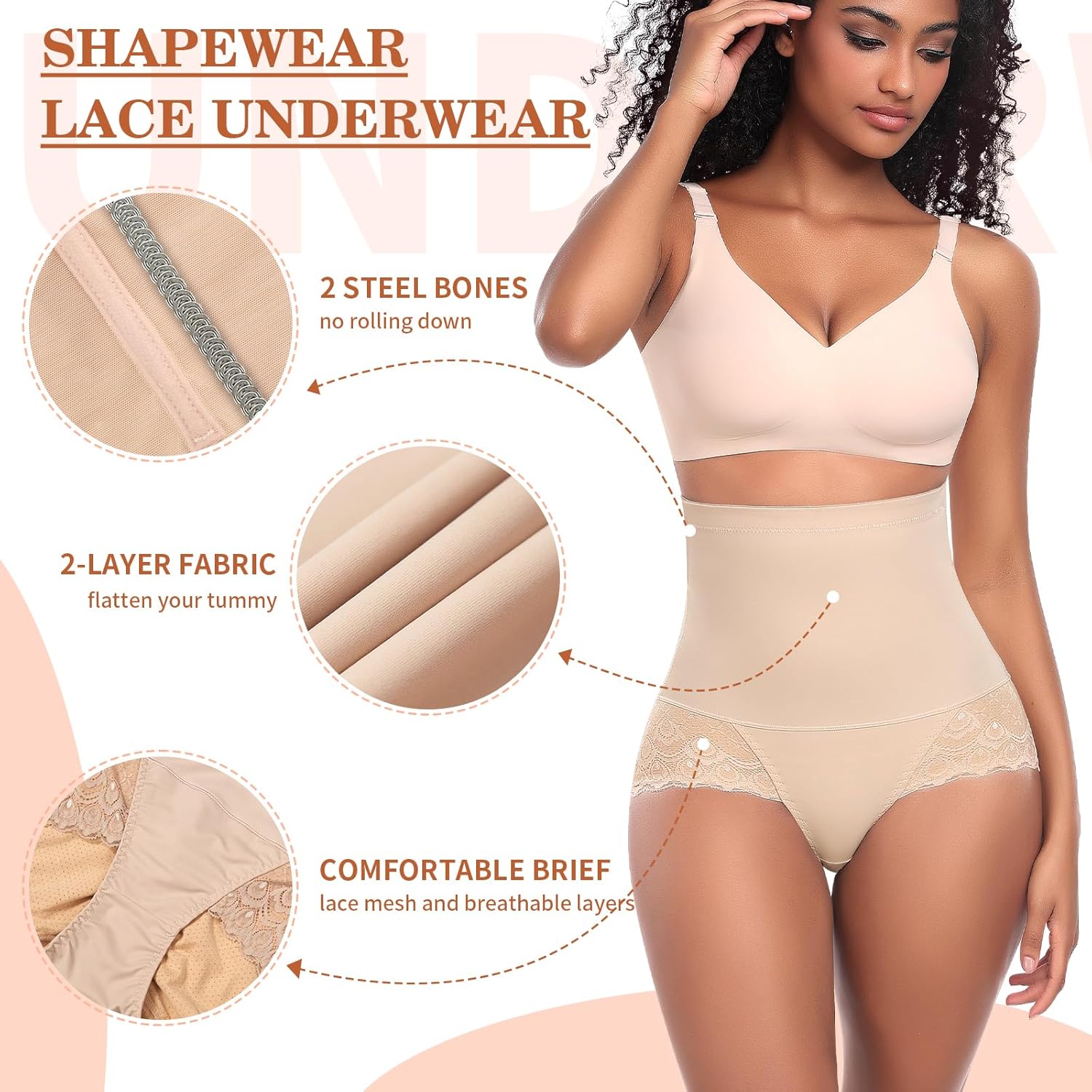 Werena Tummy Control Shapewear Panties for Women High Waist Body Shaper Underwear Lace Shaping Girdle Briefs - Image 3