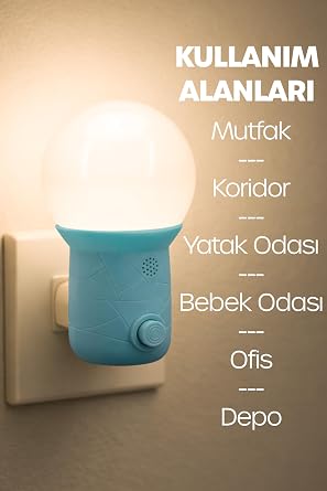 Gece Lambası Tuşlu Koridor Hol Işığı Uyuma Işığı (Kubbe Turkuaz) [Enerji Sınıfı A]