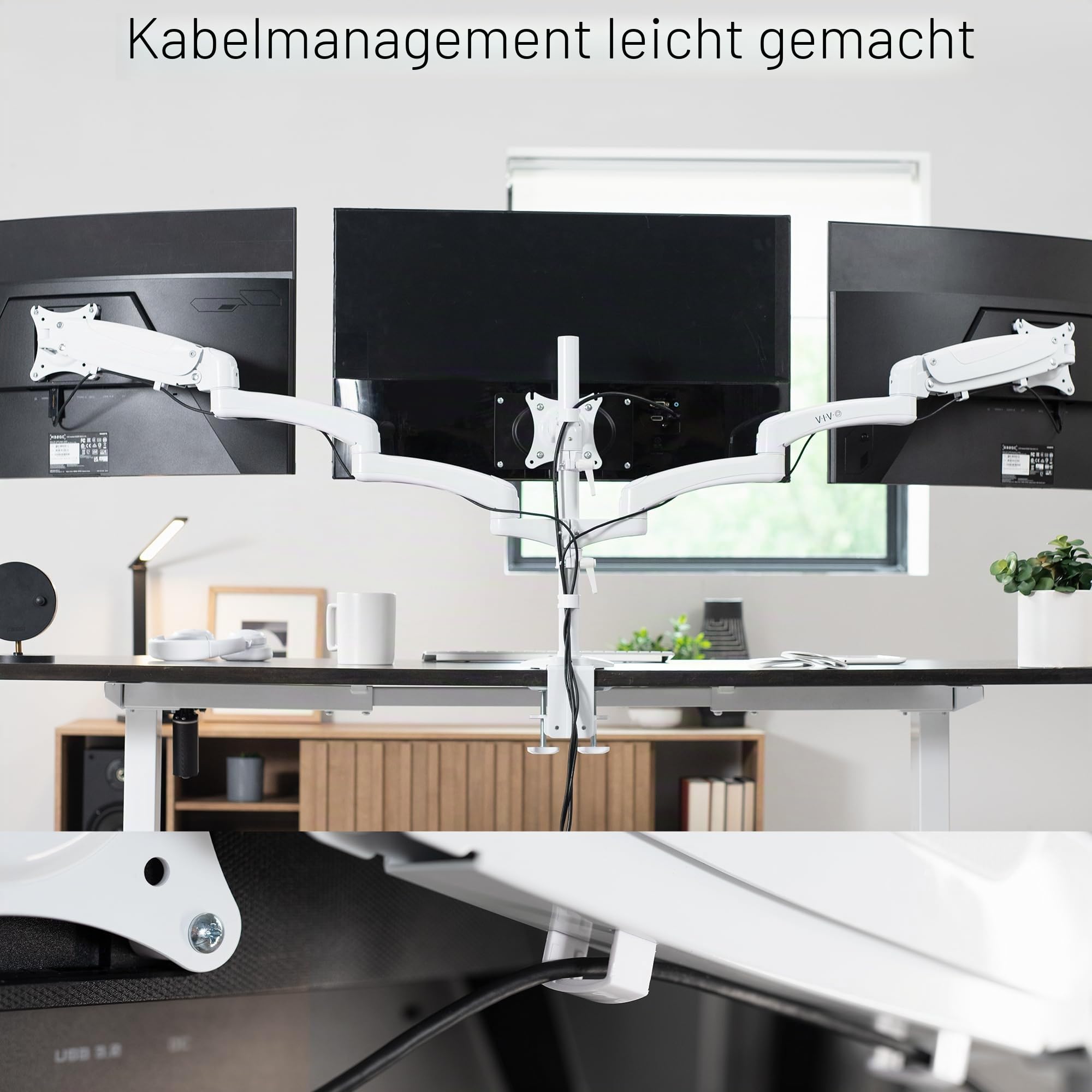Vivo Dreifach-Monitor-Höhenverstellbare Schreibtischhalterung – Bild 9