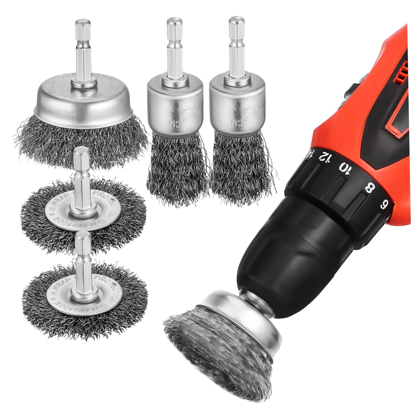 HAWILLOSCH 6 Pcs Wire Brush for Drill Galvanized Drill Brush Attachments for Removal Cleaning Surfaces Easy to Replace and Versatile Tool