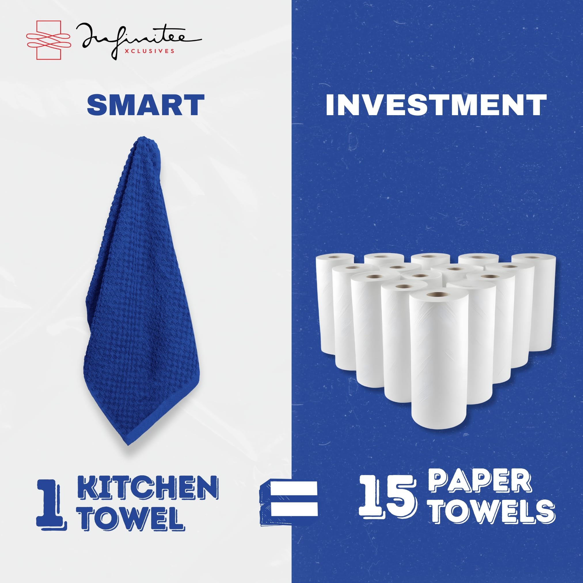 Infinitee Xclusives Premium Tea Towels, Mighty Blue, Kitchen Towels - 6 Pack - Image 4