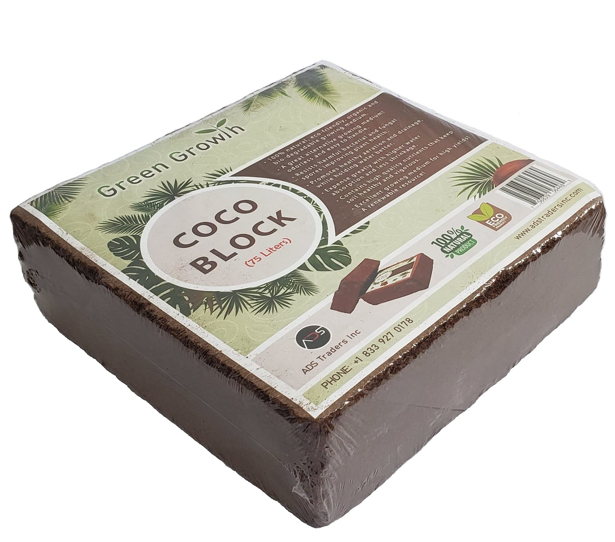Adstraders Green Growth Coco Block - 75L, 5Kg Coco Coir Growing