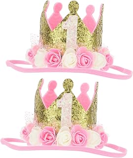 ibasenice 2Pcs party crown photo props headband for baby girl baby hair accessories toddler birthday first birthday children flower hat 1st birthday crown newborn crown infant birthday crown
