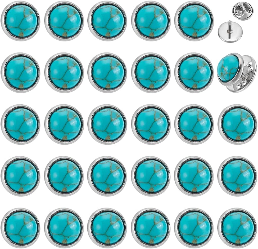 PH PandaHall 30pcs Synthetic Turquoise Brooches Pins Half Round Stone Cabochon Pins Stainless Steel Vintage Retro Pin Turquoise Lapel Pin for Women Men Clothing Hat Bag Jacket Scarf Shoes Belt