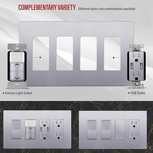 Miniatura 371 de ENERLITES SI8834-BK - Placa de pared decorativa sin tornillos, cubierta de enchufe segura, 4 entradas, 4.68 x 8.30 pulgadas (alto x largo), Negro