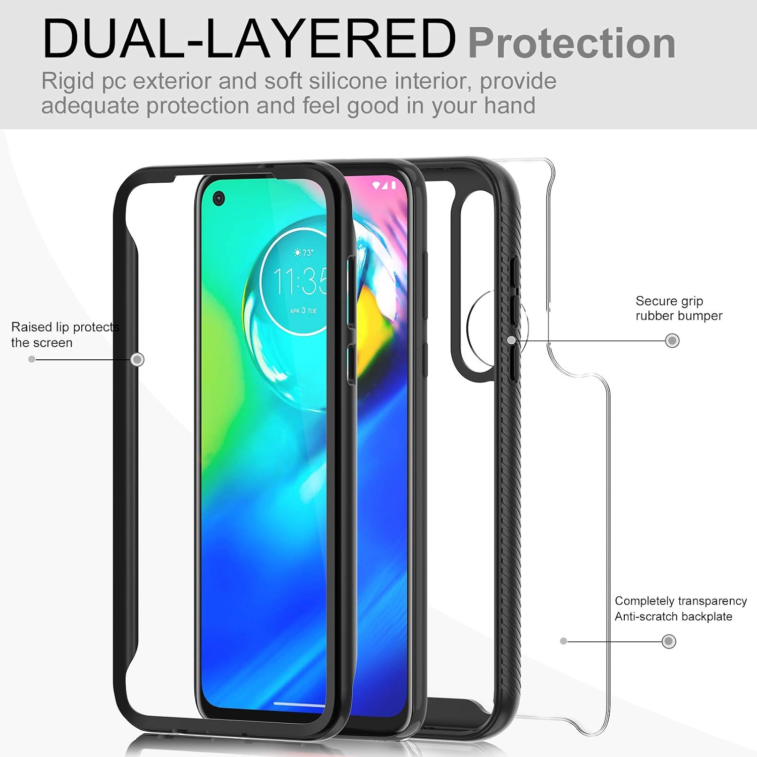 LeYi Moto G Power Case 2020 (Not Fit 2021 Version), Motorola G Power Case with 2 Glass Screen Protector, Full Body Protective Hybrid Rugged Bumper Clear Shockproof Phone Case for Moto G Power, Black