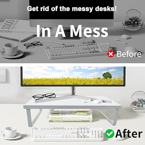 Miniatura 5 de Soporte de madera estable para monitor de computadora para organizador de escritorio, estante elevador de computadora antideslizante para PC,