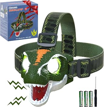 COSOOS LED Headlamp for Kids Flashlight Camping Gear, Roar & Silent Mode, Outdoor Head Lamp for Boy Girl, 3.4oz Lightweight Headlight, Birthday Gift for Kid, Battery Included