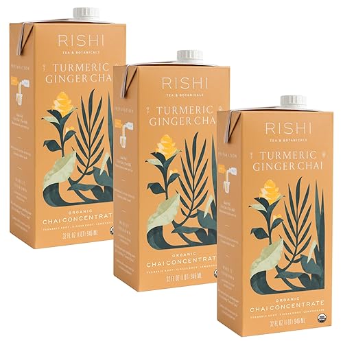Rishi Tea Cúrcuma Ginger Chai Latte  Concentrado de té de hierbas orgánicas con jengibre, mezcla de chai caliente o helado, fácil de servir, sin