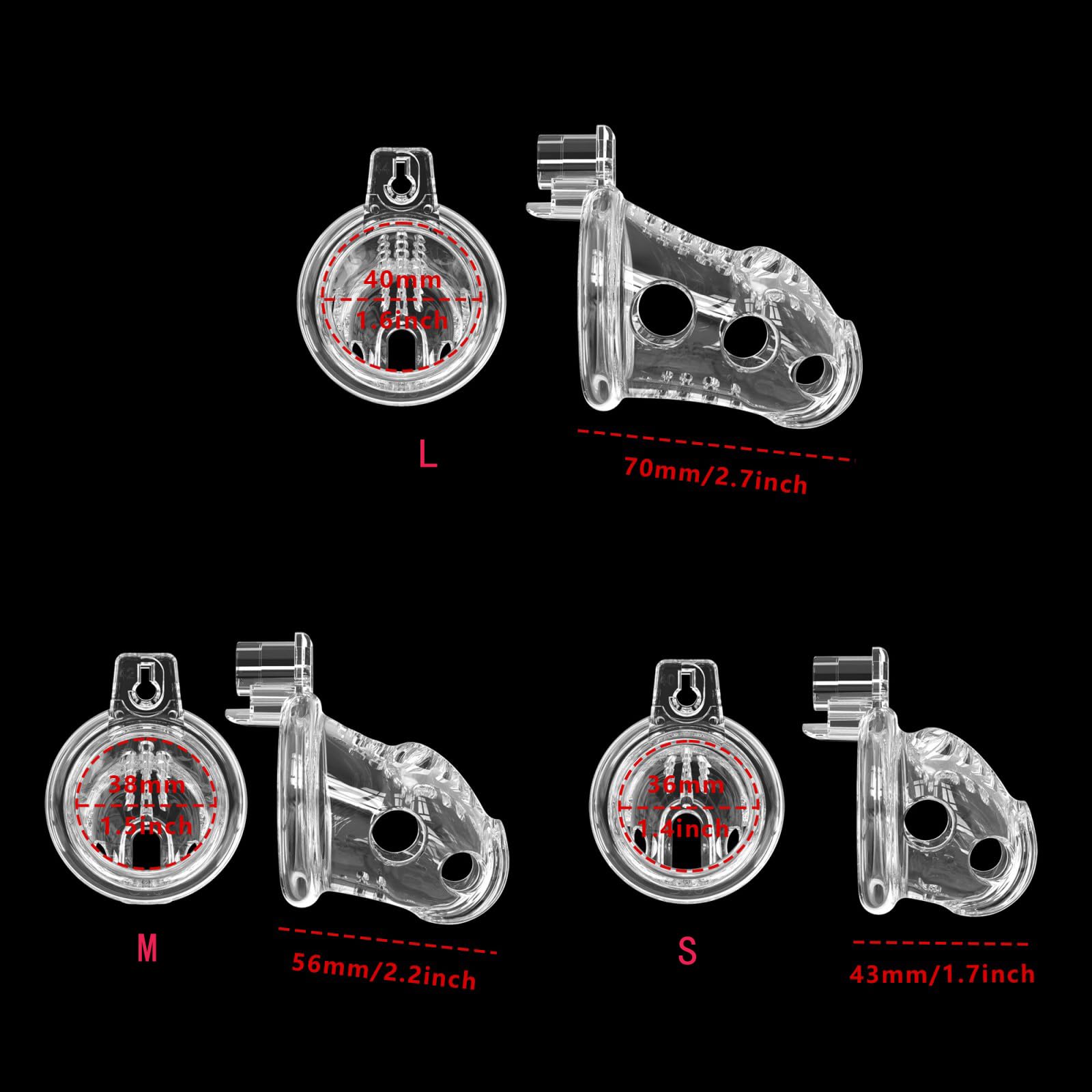 Cage de Chasteté en Silicone Chastity Cage avec 6 Anneaux de Tailles Différentes Sex Toýs Homme Cage à Pénis avec Cathéter et Serrure Cage Chastetée pour Immobiliser le Pénis (Transparent,S)