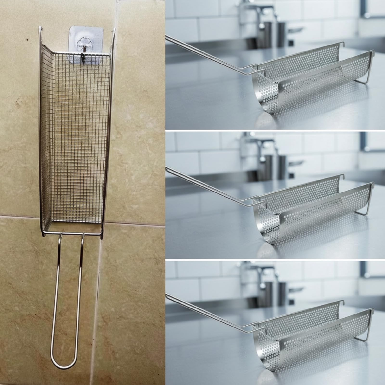 Cesta Malla Reutilizable | Resistente, Cesta Freír, Multifuncional, para Cocina, Estilo B