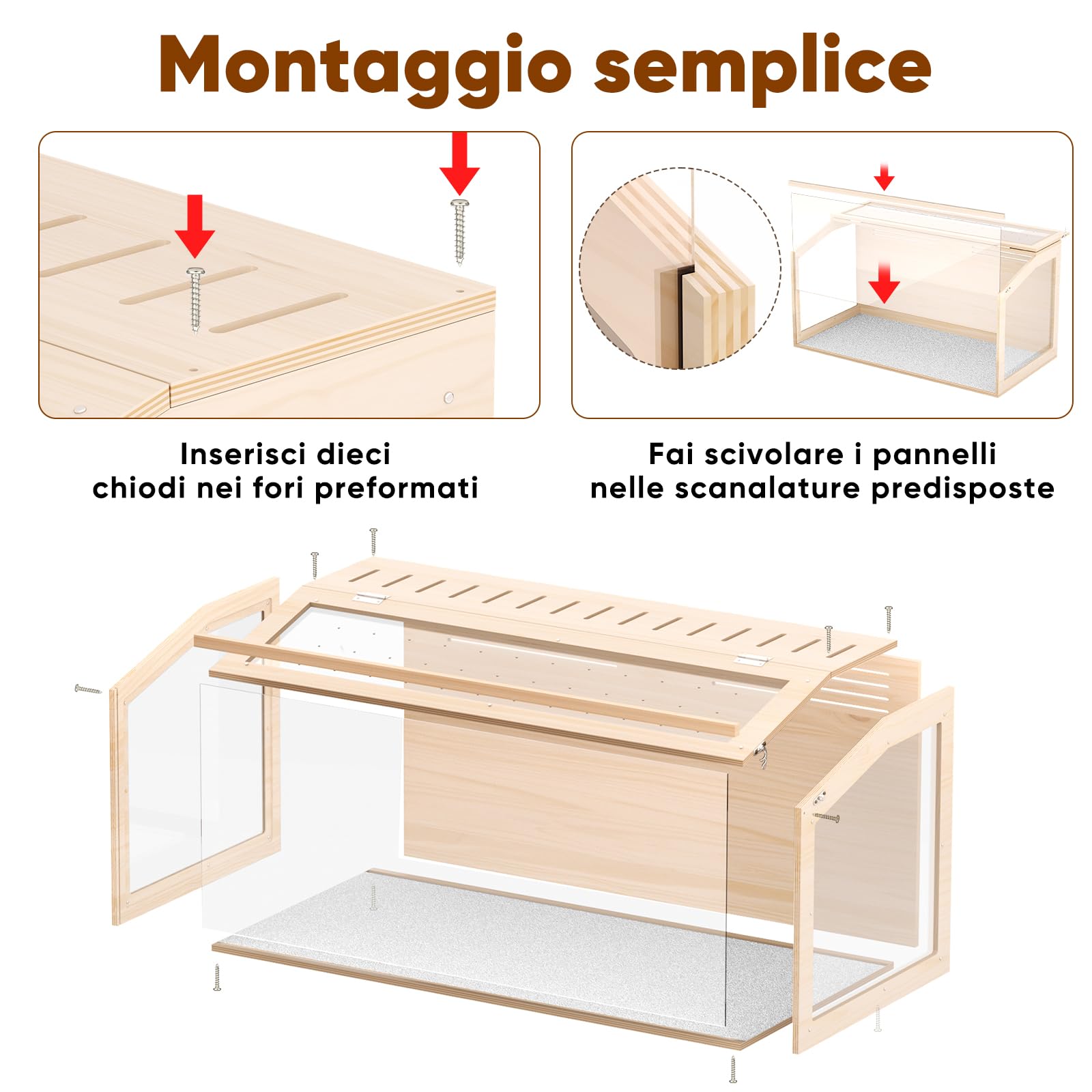 X XBEN Gabbia per Criceti in Legno, Tetto Apribile & Ventilazione Multipla | Vivarium Acrilico Spazioso, Cornice Legno Naturale per Criceti Nani, Roditori, Topi,Piccoli Animali 80L×40W×40H cm (0,128 m³)