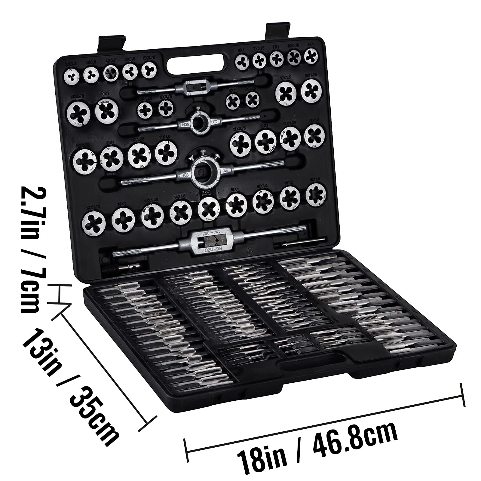 Maschi da filettare, 110 pezzi Set di maschi e ghiere M2-M18 Set di strumenti per filettare fusti e maschi set di taglio dadi e maschi di spaventare per utensili di macchine
