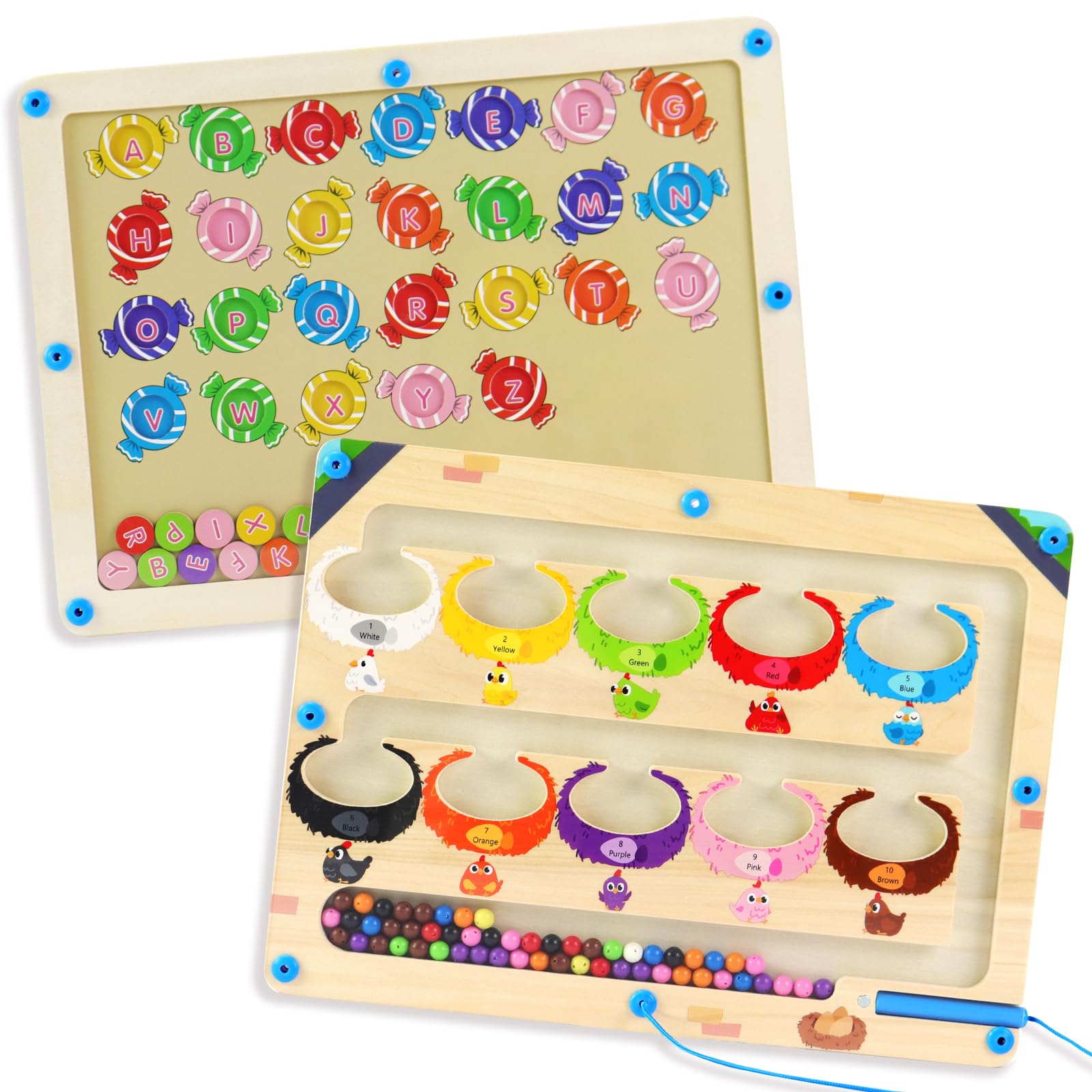 2-in-1 Montessori Magnetic Maze  Alphabet, Numbers & Colour Sorting Toy for Toddlers Fine Motor Skills, Preschool Learning Toy for Ages 3 4 5