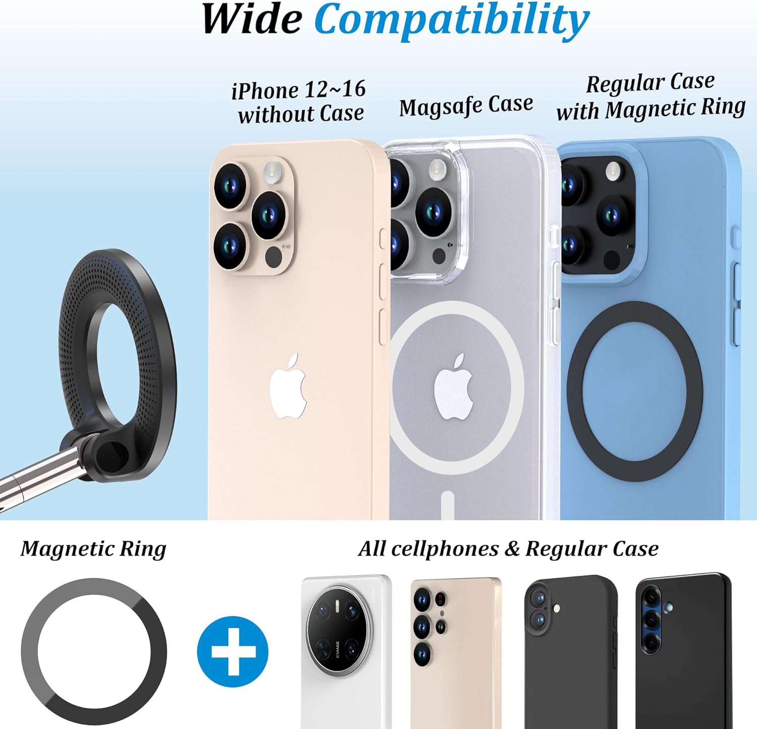 PlusAcc Vacuum Magnetic Car Phone Holder - Suction Cup Phone Mount 360° Rotatable Foldable Portable Strong Magnet Stand for iPhone 16/15/14/13 & Samsung in Gym, Mirror,Smooth Surface, All Vehicles - Image 7