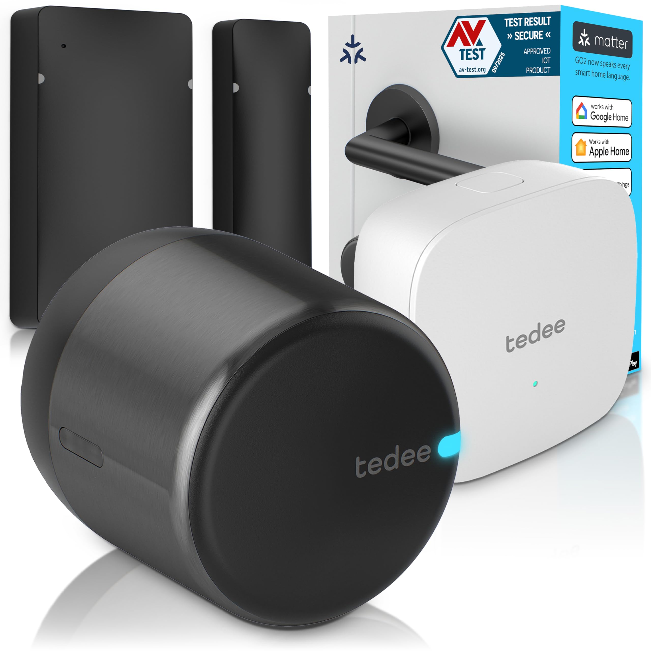 Tedee GO2 Alu Cerradura Inteligente con WiFi, Bluetooth y Sensor de Puerta, Acceso Remoto y Notificaciones por App, Bloqueo Automático sin Llave | Alexa, Google Home, Apple HomeKit, SmartThings Matter
