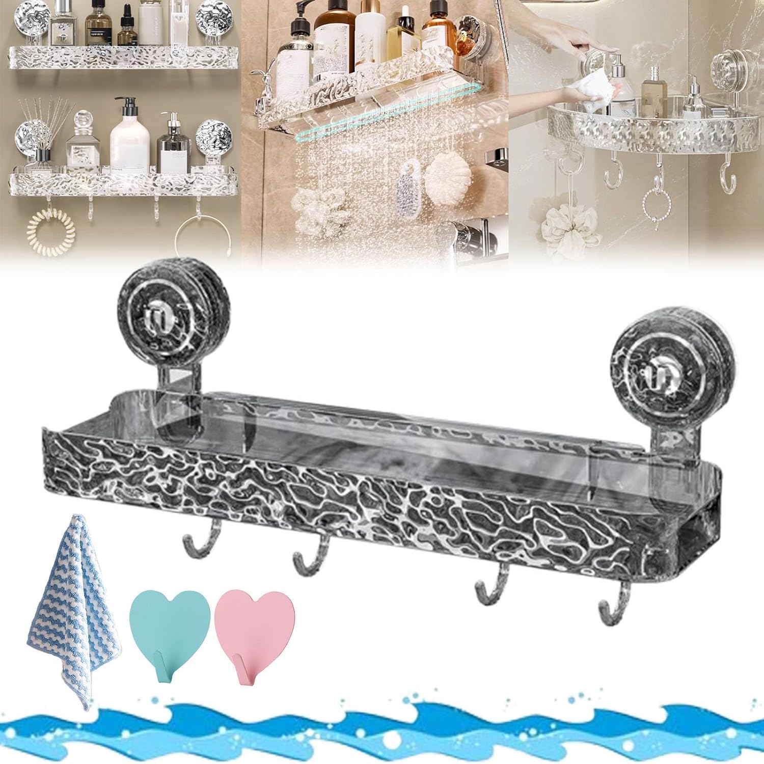 Corrugated Suction Cup Storage Holder Light Luxury Style Glacier Pattern Suction Cup Shelf Suction Cup Shower Caddy No