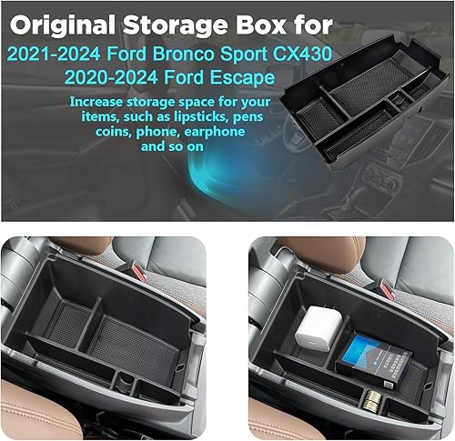 Miniatura 5 de Carwiner Organizador de consola central para Ford Bronco Sport CX430 2020-2025 2020-2025 Ford Escape Tray Caja de almacenamiento, reposabrazos