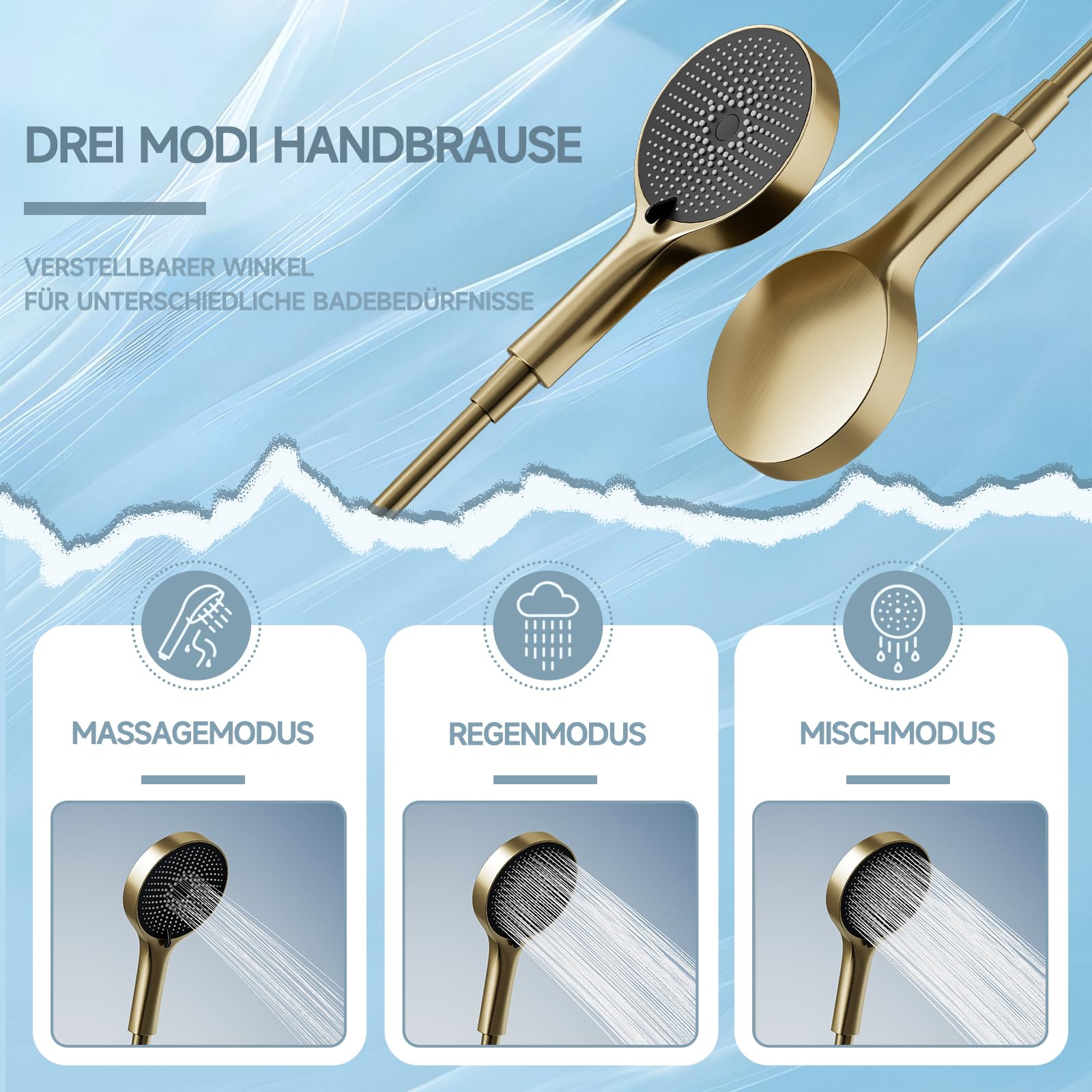 Duschsystem, Unterputz-Regendusche Gold gebürstet, Armaturen-Set