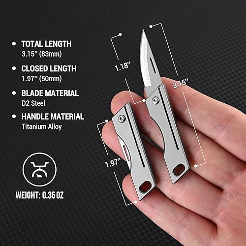 Miniatura 3 de Cuchillo de bolsillo pequeño, cuchillos plegables EDC, cuchillo de llavero de titanio, cuchillos pequeños perfectos para hombres, cortador de caja
