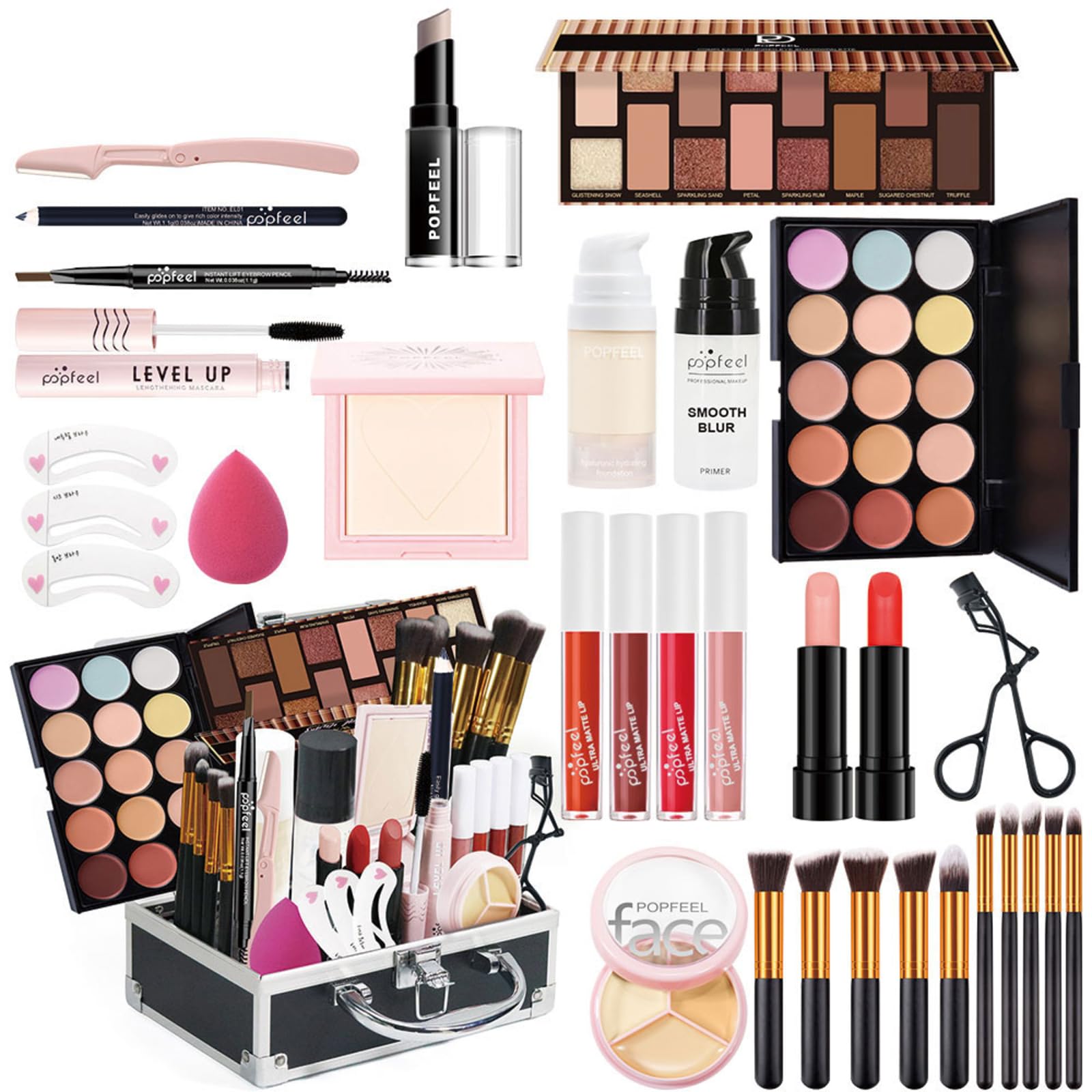 Kit per il Trucco Completo, Kit Cosmetico per Principianti con Custodia, Set Regalo Trucco Tutto in Uno per Donna, Strumenti da Viaggio Ombretto Correttore Lucidalabbra per ragazze donna