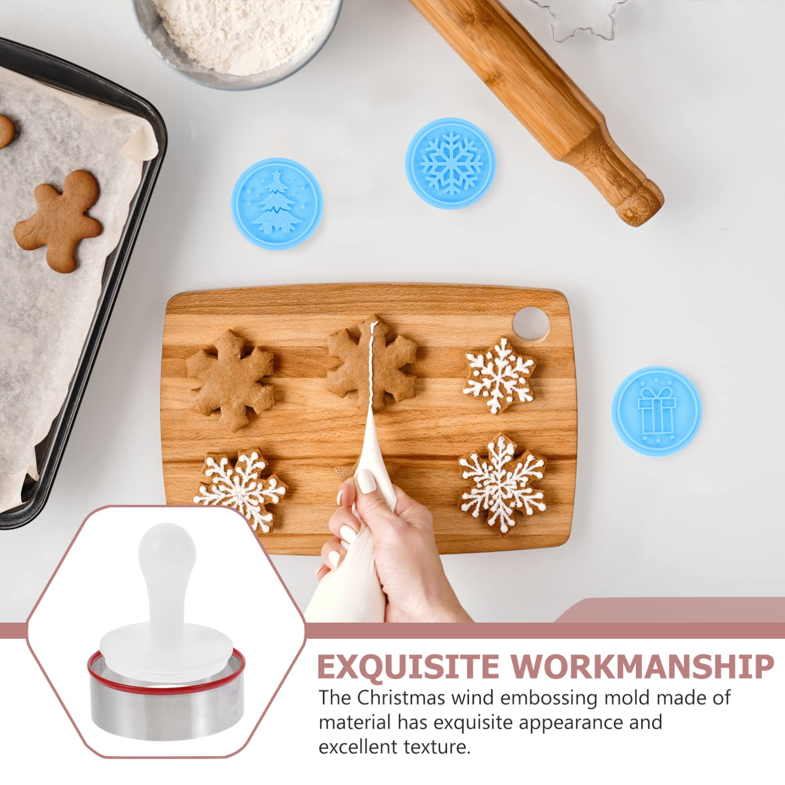 Cabilock 3 Juegos Molde De Galleta En Pan De Jengibre Revestimientos Pastel Sellos Cortadores De Galletas Navideñas Estera Día Festivo Equipo Acero Inoxidable Blue 6 Piezas * 3