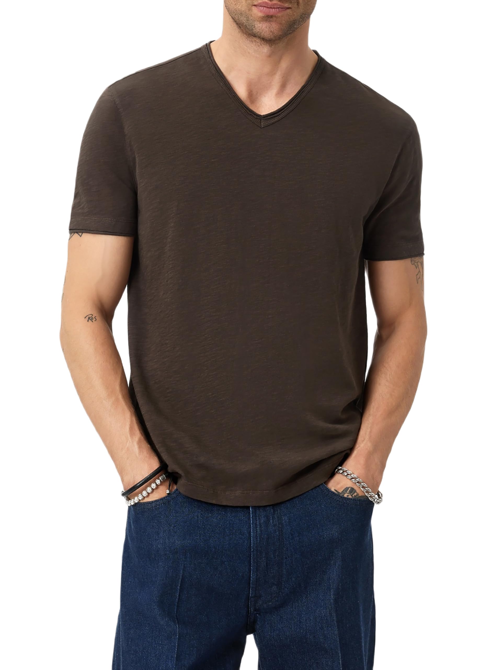 John Varvatos Men's Miles V-Neck, Dark Brown, Large