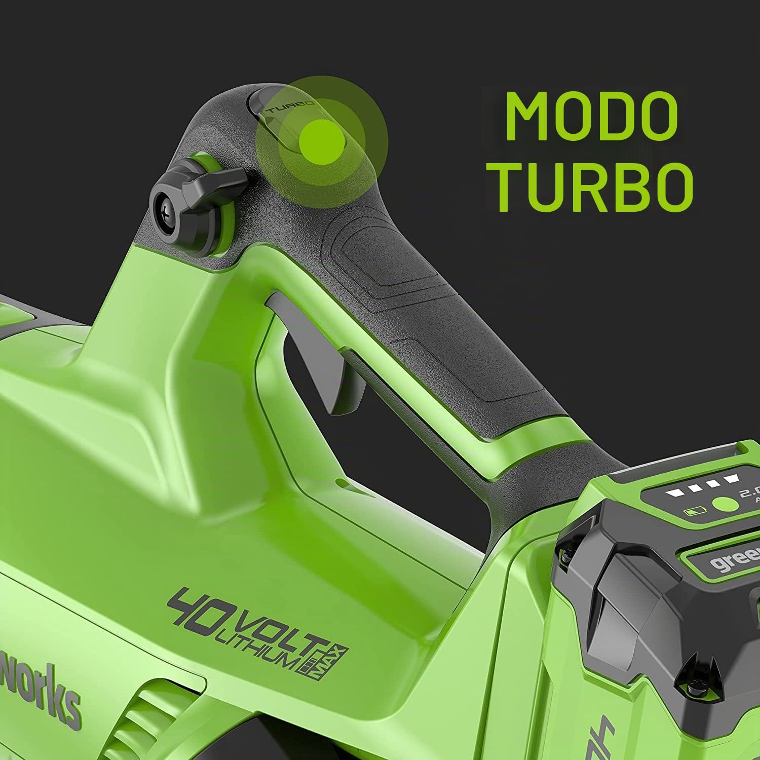Greenworks 40V Soplador de Batería, Velocidad de Aire de 193 km/h, Volumen de Aire de 14,2m³ / min, Boquilla Ajustable, Velocidad Infinitamente Variable (con 2Ah Batería y Cargador)
