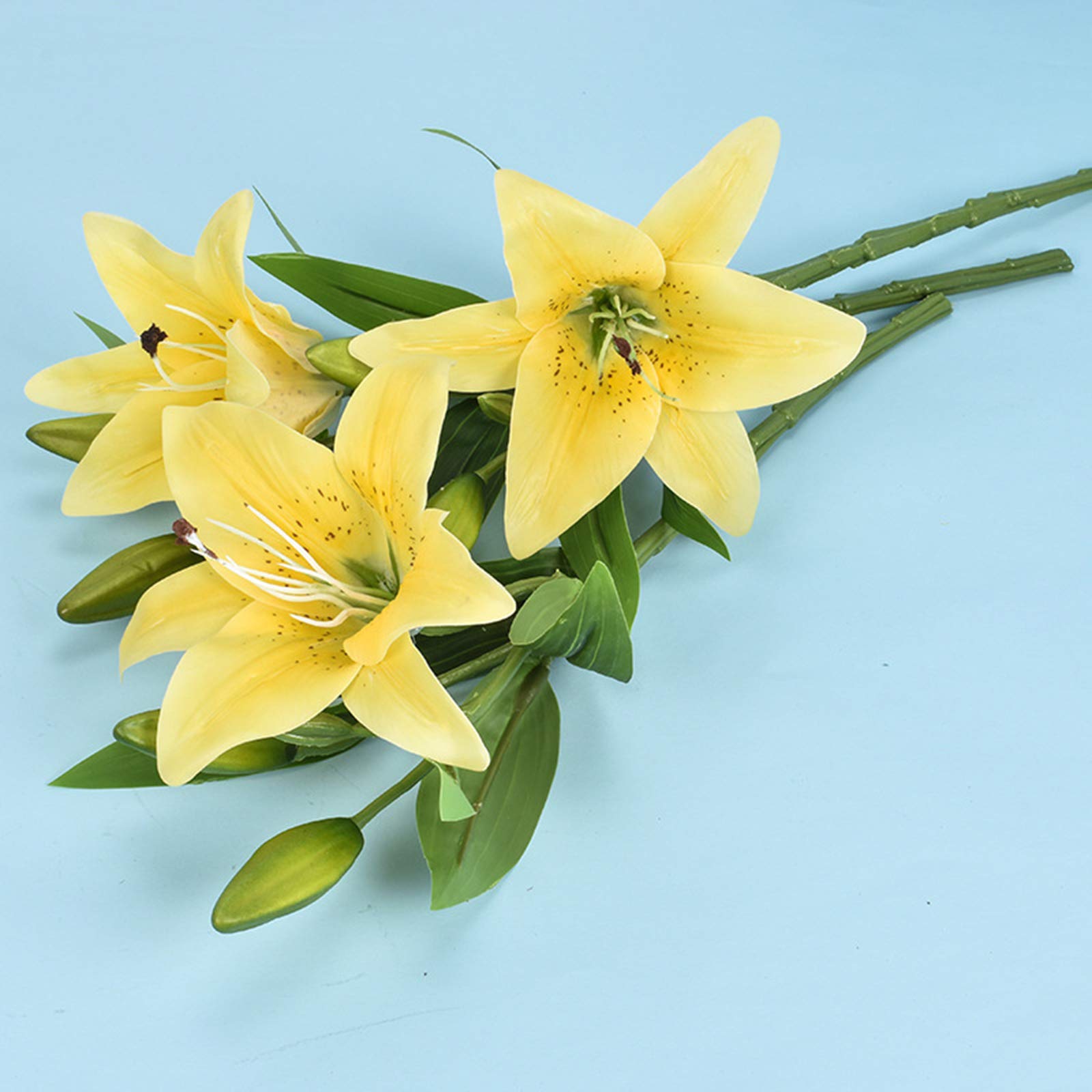 SJDWDX 3PCS Artificial Flowers Tiger Lily Bouquet Real Touch Fake Flowers, 36cm Faux Tiger Lily with Greenery Plastic Flowers Lilies Arrangement for Home Wedding Restaurant Office Decor Yellow