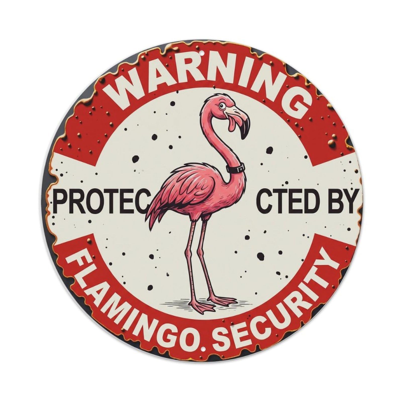 Metal Tin Sign Warning Protected By Flamingo Security Vintage