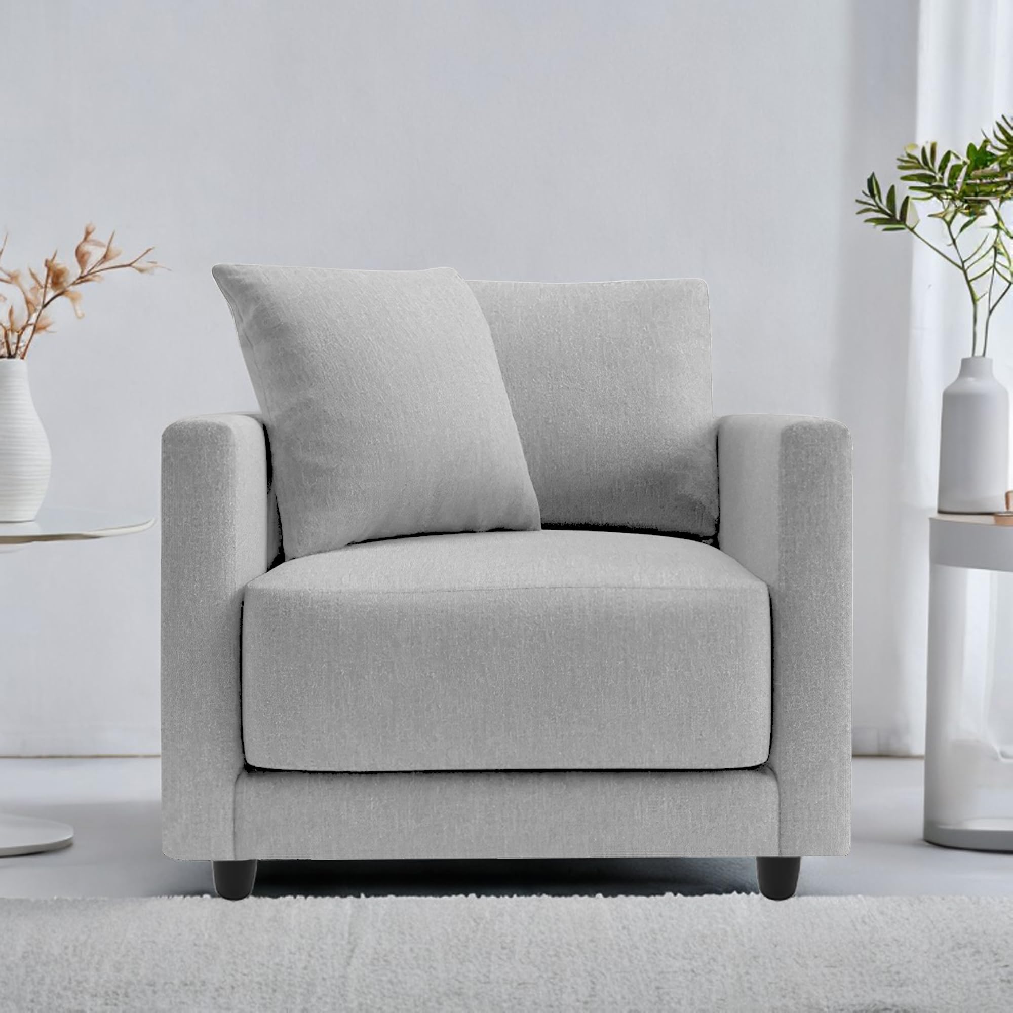 Casaliving Dominic 1 Seater Sofa Set for Living Room (Grey Fabric) Premium Fabric Sofa-image-45