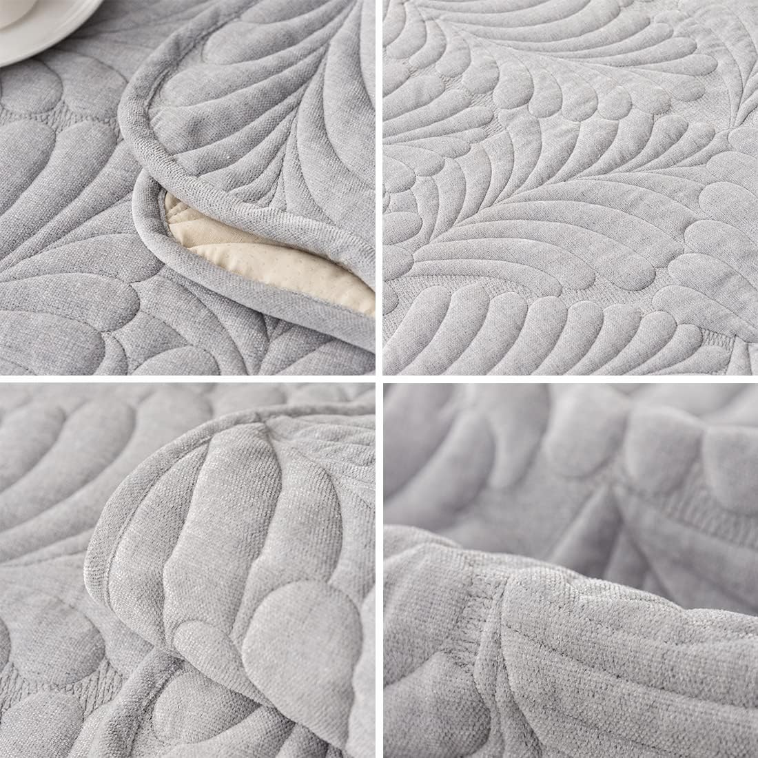 vctops Chenille Leaf Quilted Sofa Couch Cover Scalloped Edge Sectional Couch Cover Super Soft Non Slip Sofa Slipcover Furniture Protector for Pets Kids Children Dog Cat (Light Grey,36"x70")