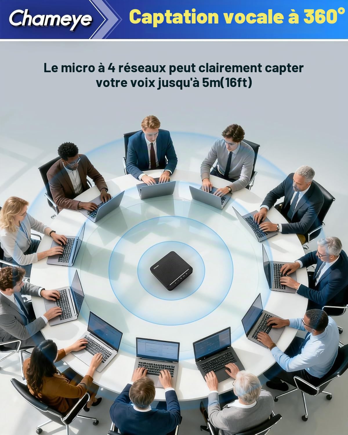 Chameye 4K PTZ Caméra de Conférence avec Haut-Parleur Bluetooth 20X Zoom Suivi Automatique AI USB3.0 HDMI PTZ Caméra Vidéoconférence pour Éducation Teams Zoom (CB201)