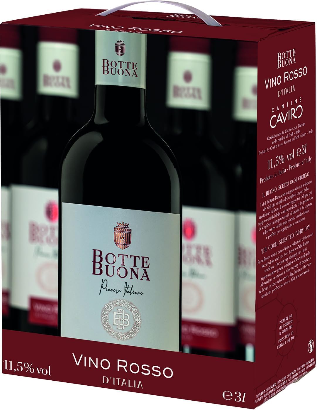BotteBuona, Italienischer Rotwein, Ausgewogen und Aromatisch, 11,5 % Vol., 3 L Bag-in-Box