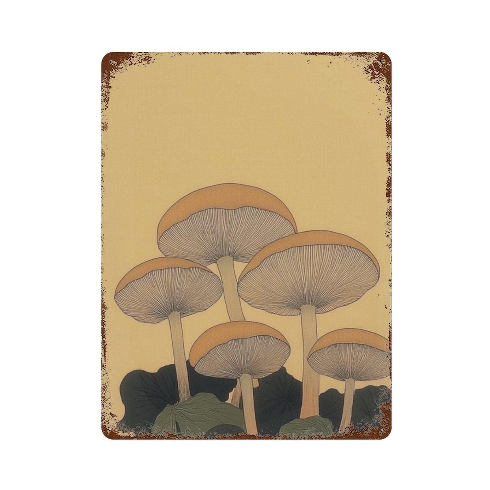 xiaoxiaoshen Mushroom Botanical Minimal Nature Neutral Fungi Wall Decor Art Metal Tin Poster Modern Home Decor Art Home Bar Shop Decorations Vintage Sign 40x30cm