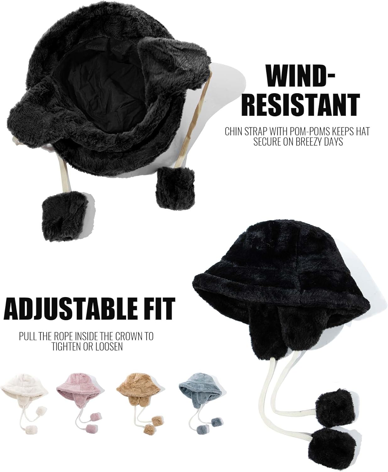 Croogo Winter Bucket Hat with Ear Flaps Fisherman Cap for Women Men Solid Color Style Cold Weather Outdoor - Image 3