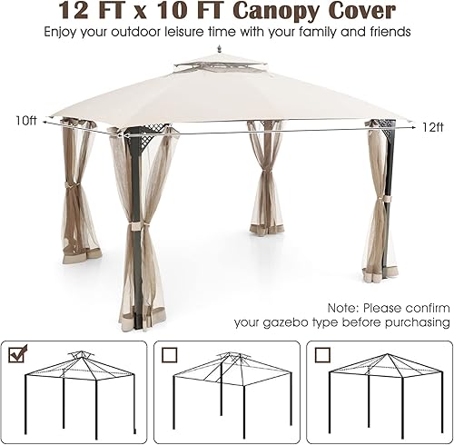 Miniatura 7 de Tangkula Toldo de repuesto para cenador de 10 x 12 pies, techo de repuesto de doble nivel con ventilación de aire y orificios de drenaje, cubierta