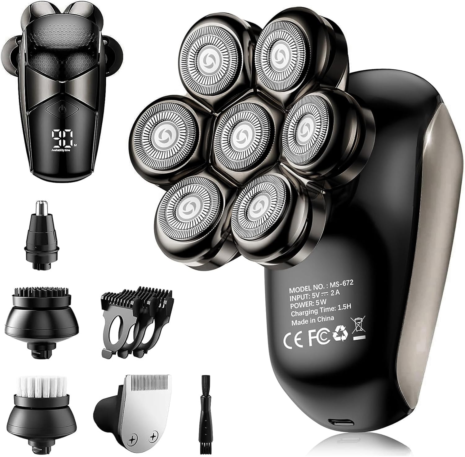 SHPAVVER Head Shavers for Bald Men: 5-in-1 Electric Razor - IPX7 Waterproof Shaving Grooming Kit for Balder - Turbo Speed