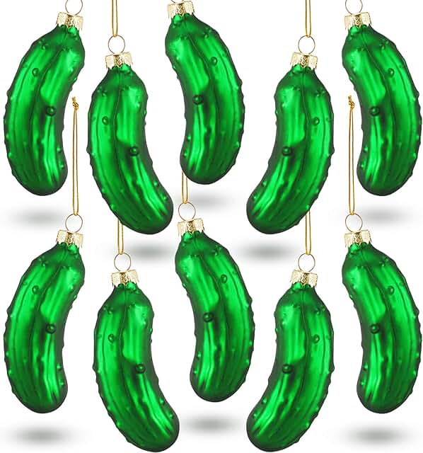 Christmas Pickle Tree Ornament, Glass Blown Green Pickle Hanging Ornaments for Christmas Tradition Decor Party Favor (Gree...