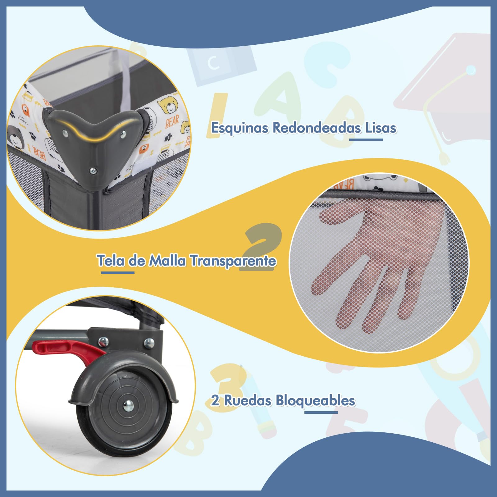 COSTWAY 5 en 1 Cuna de Viaje para Bebé con Colchón, Parque Infantil para Bebés con Cambiador de Pañales, Caja de Música y Juguetes Colgantes, Cuna Bebe con Bolsa de Almacenamiento (Gris)